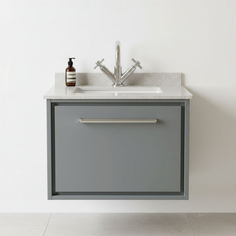 [BFLL2322WS1] Balterley 600mm Wall Hung Single Drawer Vanity with Marble Worktop Basin - Coastal Grey - Silo