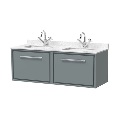 [BFLL2322WS2] Balterley 1200mm Wall Hung Single Drawer Vanity with Marble Worktop Basin - Coastal Grey - Cutout