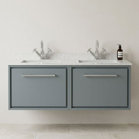 [BFLL2322WS2] Balterley 1200mm Wall Hung Single Drawer Vanity with Marble Worktop Basin - Coastal Grey - Silo