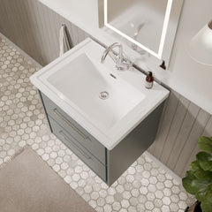[BFLL2324A] Longnor 2 Drawer Wall Hung Vanity Basin Unit with 1 Tap Hole Traditional Fireclay Basin, Choice of Size and Colour - Lifestyle 2