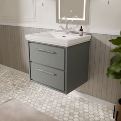 [BFLL2324A] Longnor 2 Drawer Wall Hung Vanity Basin Unit with 1 Tap Hole Traditional Fireclay Basin, Choice of Size and Colour - Lifestyle 3