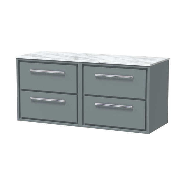 [BFLL2324CMT2] Balterley 1200mm Wall Hung 4 Drawer Vanity w/ Marble Worktop - Coastal Grey - Cutout