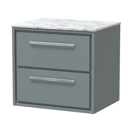 [BFLL2324CMT] Balterley 600mm Framed Design Wall Hung 2 Drawer Vanity, Marble Worktop - Coastal Grey - Cutout