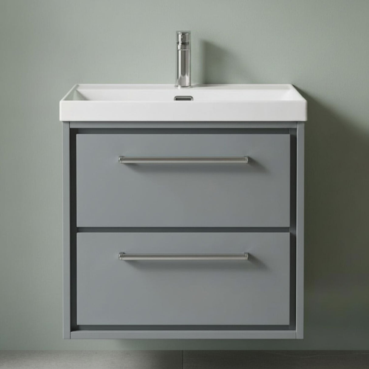 [BFLL2324E] Balterley Modern Bathroom 2 Soft Close Drawer Wall Hung Vanity Unit & Rectangular Basin, Coastal Grey, 600mm - Silo