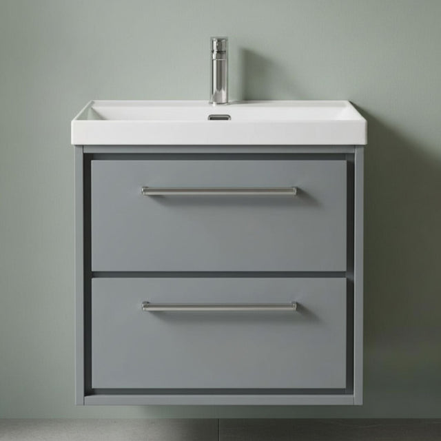 [BFLL2324E] Balterley Modern Bathroom 2 Soft Close Drawer Wall Hung Vanity Unit & Rectangular Basin, Coastal Grey, 600mm - Silo
