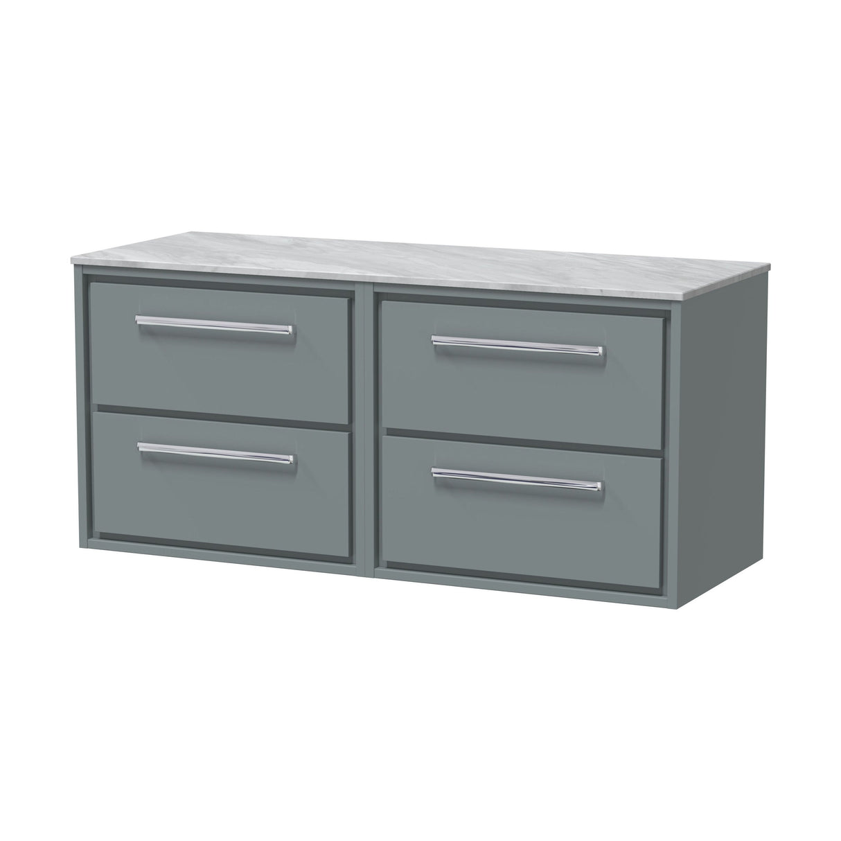 [BFLL2324GMT2] Balterley 1200mm Framed Design Wall Hung 4 Drawer Vanity & Marble Worktop - Coastal Grey - Cutout