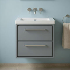 [BFLL2324K] Longnor Modern 2 Drawer Wall Hung Vanity Basin Unit with Modern Fireclay Sink, Choice of Size and Colour - Silo