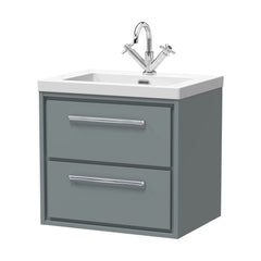 [BFLL2324L] Balterley Modern Bathroom 2 Soft-Close Drawer Wall Hung Vanity Unit Fireclay Basin, Coastal Grey, 600mm - Cutout