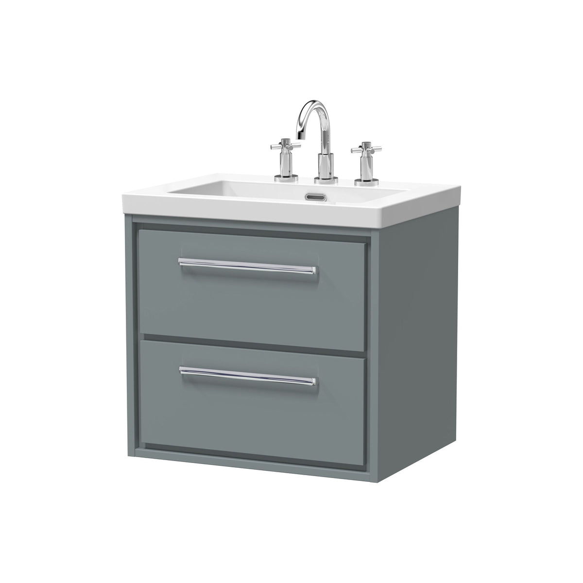 [BFLL2324M] Longnor Modern 2 Drawer Wall Hung Vanity Basin Unit with Modern Fireclay Sink, Choice of Size and Colour - Cutout