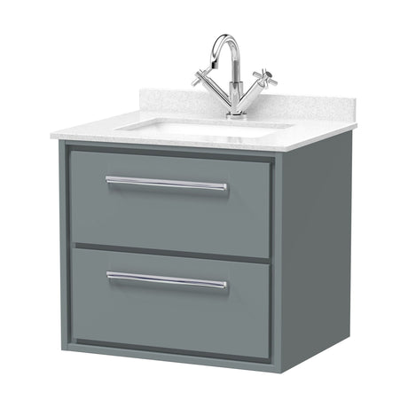 [BFLL2324WS1] Balterley 600mm Wall Hung 2 Drawer Vanity with Marble Worktop Basin - Coastal Grey - Cutout