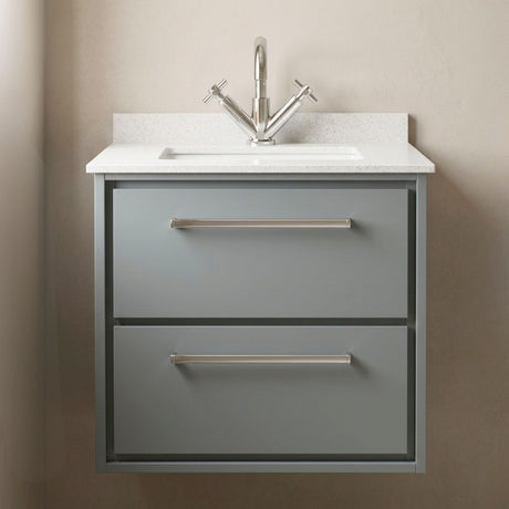 [BFLL2324WS1] Balterley 600mm Wall Hung 2 Drawer Vanity with Marble Worktop Basin - Coastal Grey - Silo