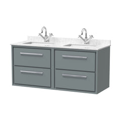[BFLL2324WS2] Balterley 1200mm Wall Hung 4 Drawer Vanity Unit with Double Marble Basins - Coastal Grey - Cutout