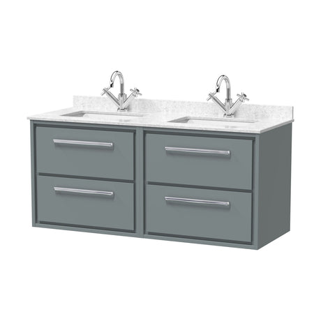 [BFLL2324WS2] Balterley 1200mm Wall Hung 4 Drawer Vanity Unit with Double Marble Basins - Coastal Grey - Cutout