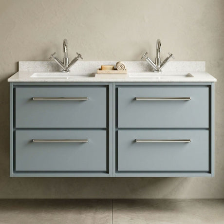[BFLL2324WS2] Balterley 1200mm Wall Hung 4 Drawer Vanity Unit with Double Marble Basins - Coastal Grey - Silo