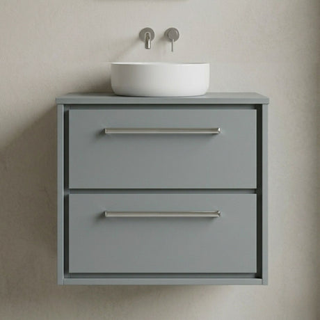 [BFLL2324W] Balterley 600mm Framed Design Wall Hung 2 Drawer Vanity with Worktop - Coastal Grey - Silo