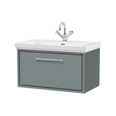 [BFLL2325A] Longnor Single Drawer Wall Hung Vanity Basin Unit with 1 Tap Hole Traditional Fireclay Basin, Choice of Colour and Size - Cutout