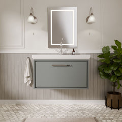 [BFLL2325A] Longnor Single Drawer Wall Hung Vanity Basin Unit with 1 Tap Hole Traditional Fireclay Basin, Choice of Colour and Size - Lifestyle 1
