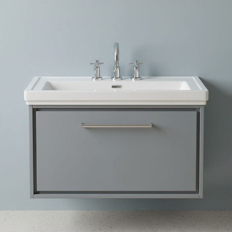 [BFLL2325B] Longnor Single Drawer Wall Hung Vanity Basin Unit with 3 Tap Hole Traditional Fireclay Basin, Choice of Size and Colour - Silo