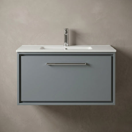 [BFLL2325C] Longnor Modern Bathroom Wall Hung Single Drawer Vanity Unit & Basin, Choice of Size and Colour - Silo