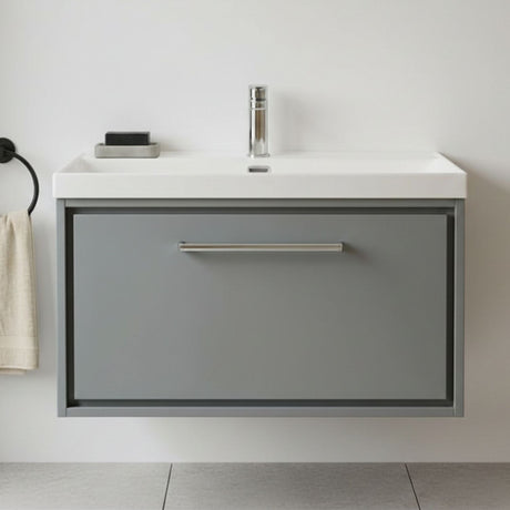 [BFLL2325E] Longnor Modern Bathroom 1 Soft Close Drawer Wall Hung Vanity Unit & Rectangular Basin, Choice of Size and Colour - Silo