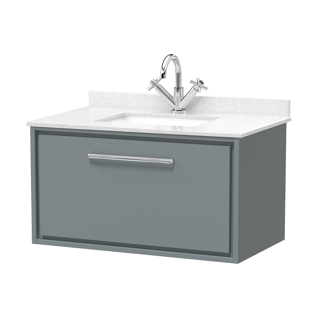 [BFLL2325WS1] Balterley 800mm Wall Hung Single Drawer with Marble Worktop Basin - Coastal Grey - Cutout