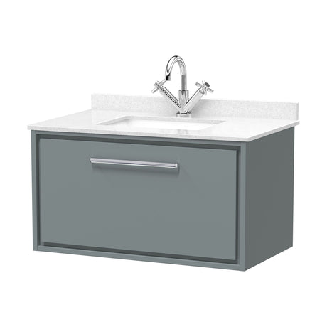 [BFLL2325WS1] Balterley 800mm Wall Hung Single Drawer with Marble Worktop Basin - Coastal Grey - Cutout