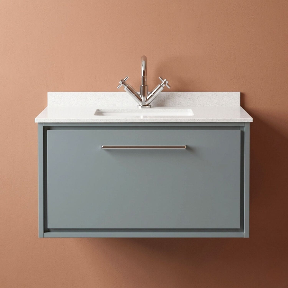 [BFLL2325WS1] Balterley 800mm Wall Hung Single Drawer with Marble Worktop Basin - Coastal Grey - Silo
