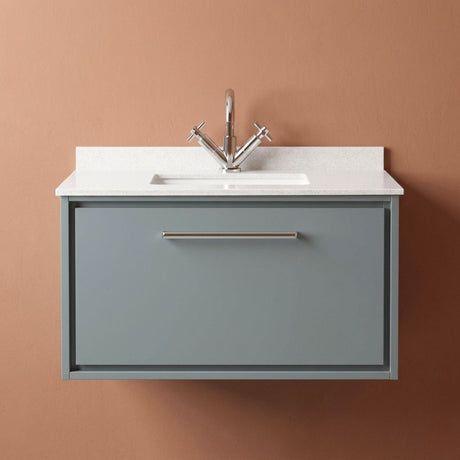 [BFLL2325WS1] Longnor Contemporary Wall Hung 1 Drawer Vanity Basin Unit with Marble Worktop Basin, Choice of Size and Colour - Silo