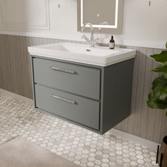 [BFLL2326A] Longnor 2 Drawer Wall Hung Vanity Basin Unit with 1 Tap Hole Traditional Fireclay Basin, Choice of Size and Colour - Lifestyle 3