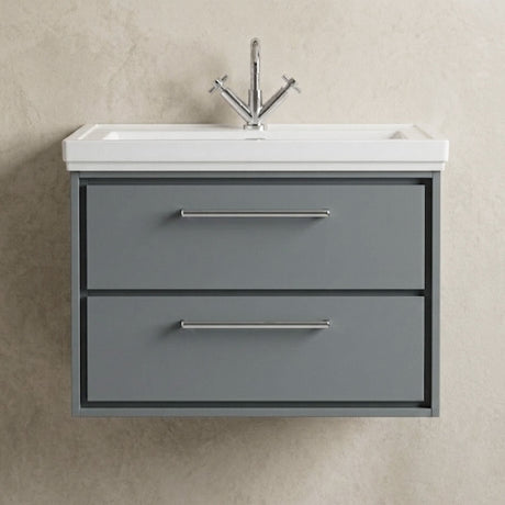 [BFLL2326A] Longnor 2 Drawer Wall Hung Vanity Basin Unit with 1 Tap Hole Traditional Fireclay Basin, Choice of Size and Colour - Silo