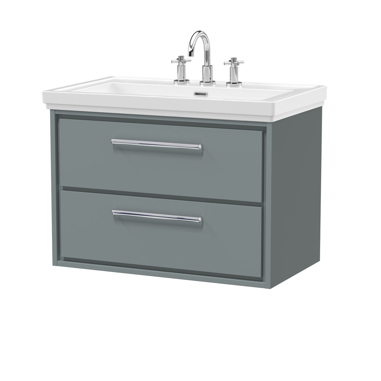 [BFLL2326B] Longnor 2 Drawer Wall Hung Vanity Basin Unit with 3 Tap Hole Traditional Fireclay Basin, Choice of Size and Colour - Cutout