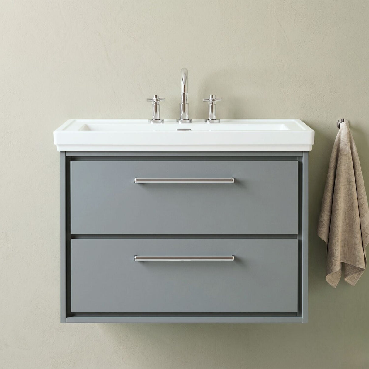 [BFLL2326B] Longnor 2 Drawer Wall Hung Vanity Basin Unit with 3 Tap Hole Traditional Fireclay Basin, Choice of Size and Colour - Silo