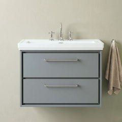 [BFLL2326B] Longnor 2 Drawer Wall Hung Vanity Basin Unit with 3 Tap Hole Traditional Fireclay Basin, Choice of Size and Colour - Silo