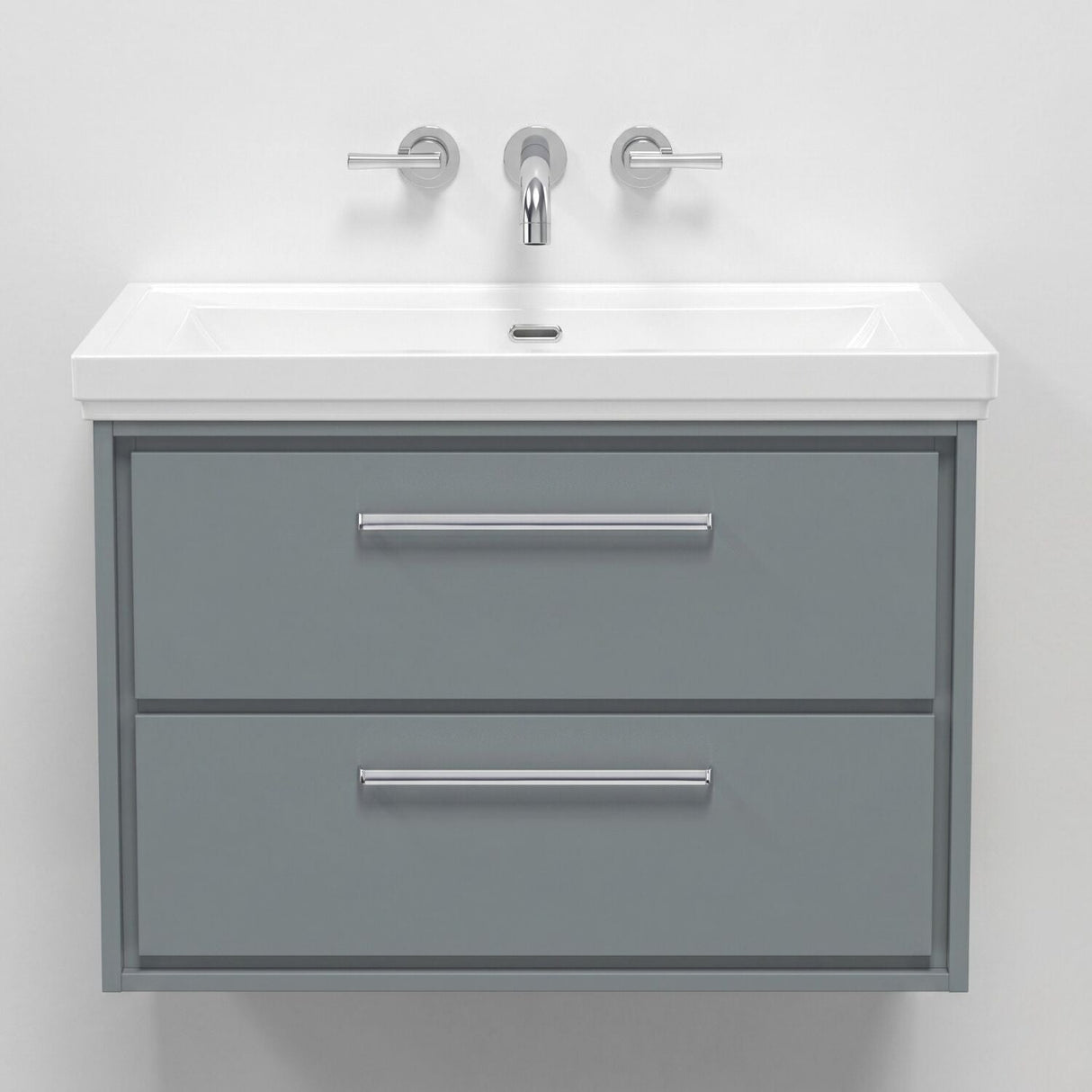 [BFLL2326H] Longnor 2 Drawer Wall Hung Vanity Basin Unit with 0 Tap Hole Traditional Fireclay Basin, Choice of Size and Colour - Silo