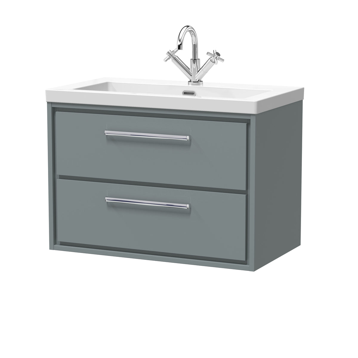 [BFLL2326L] Longnor Modern 2 Drawer Wall Hung Vanity Basin Unit with Modern Fireclay Sink, Choice of Size and Colour - Cutout