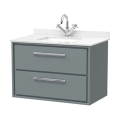[BFLL2326WS1] Balterley 800mm Wall Hung 2 Drawer Vanity with Marble Worktop Basin - Coastal Grey - Cutout