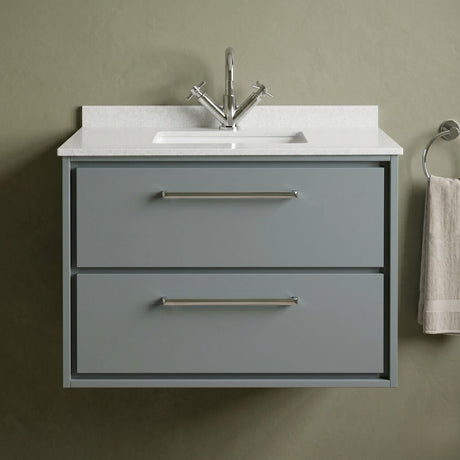 [BFLL2326WS1] Longnor Contemporary Wall Hung 2 Drawer Vanity Basin Unit with Marble Worktop Basin, Choice of Size and Colour - Silo