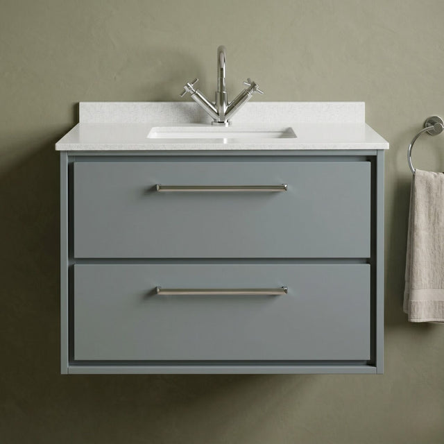 [BFLL2326WS1] Balterley 800mm Wall Hung 2 Drawer Vanity with Marble Worktop Basin - Coastal Grey - Silo