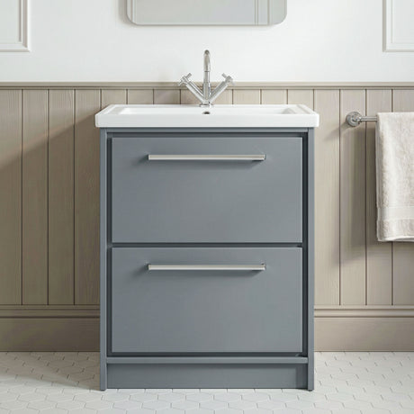[BFLL2333A] Longnor Floor Standing Double Drawer Vanity Basin Unit with Fireclay Basin - Choice of Colour, Size and Basin Type - Silo