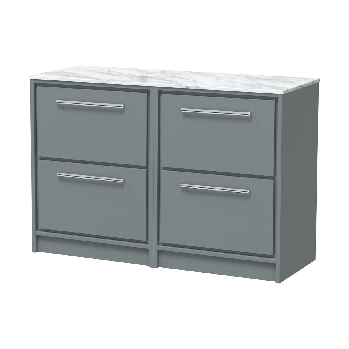 [BFLL2333CMT2] Balterley 1200mm Framed Design Floor Standing 4 Drawer Vanity, Marble Worktop - Coastal Grey - Cutout