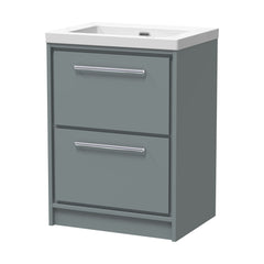 [BFLL2333K] Balterley Modern Bathroom 2 Soft-Close Drawer Floor Standing Vanity Unit Fireclay Basin, Coastal Grey, 600mm - Cutout