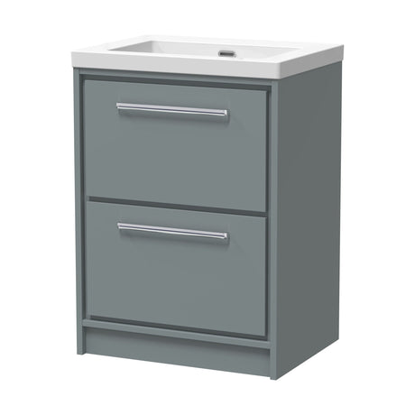 [BFLL2333K] Balterley Modern Bathroom 2 Soft-Close Drawer Floor Standing Vanity Unit Fireclay Basin, Coastal Grey, 600mm - Cutout