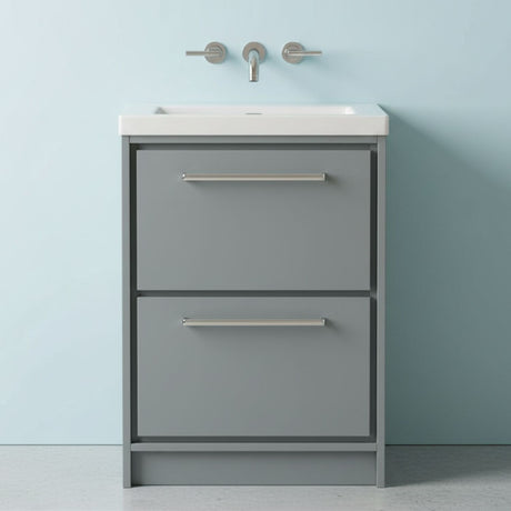 [BFLL2333K] Balterley Modern Bathroom 2 Soft-Close Drawer Floor Standing Vanity Unit Fireclay Basin, Coastal Grey, 600mm - Silo