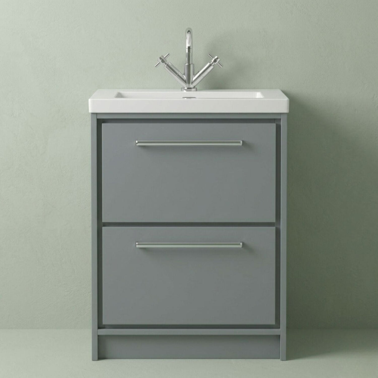 [BFLL2333L] Longnor 2 Drawer Floor Standing Vanity Unit with Modern Fireclay Basin, Choice of Size/Basin Type/Colour - Silo