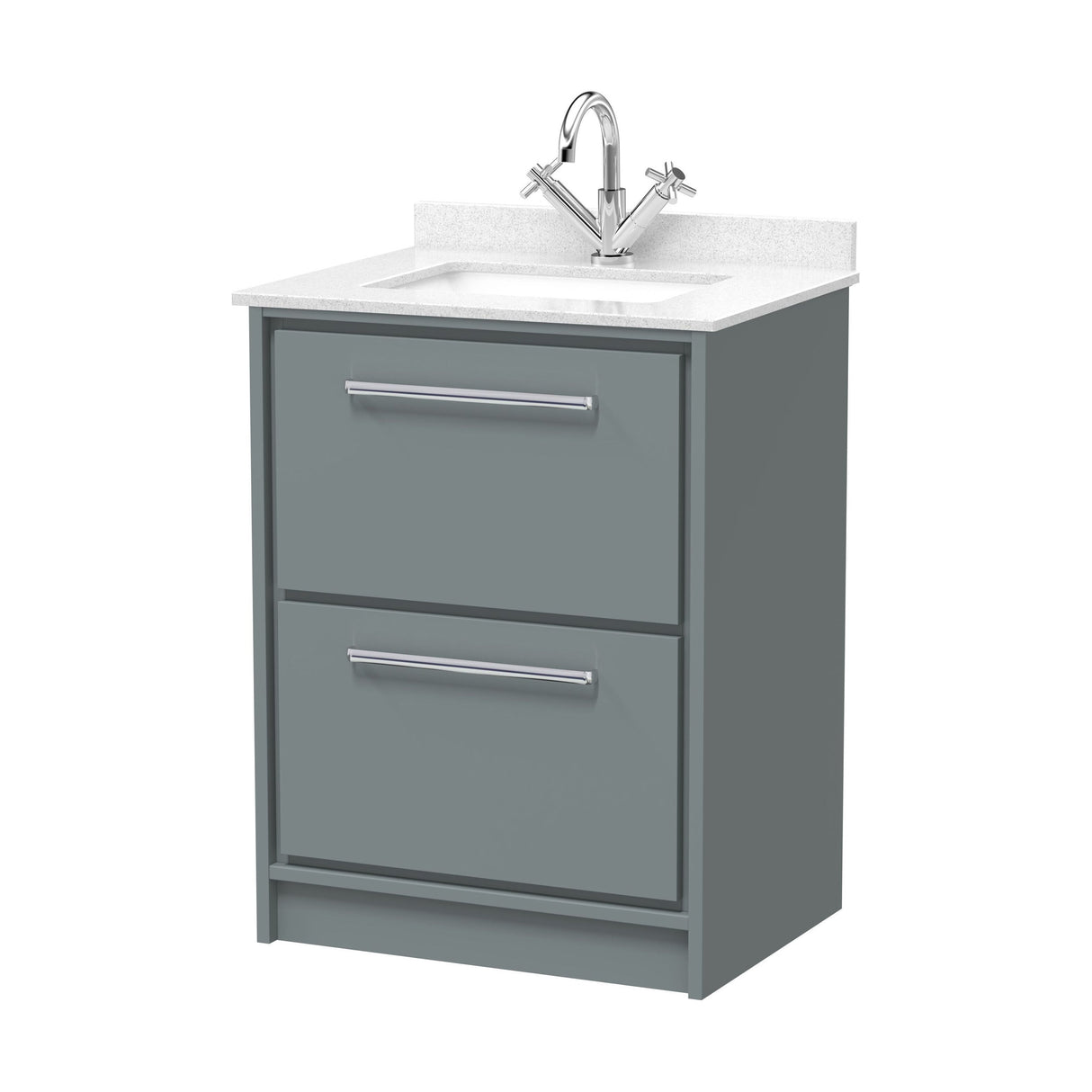 [BFLL2333WS1] Balterley 600mm Floor Standing 2 Drawer Vanity with Marble Worktop Basin - Coastal Grey - Cutout