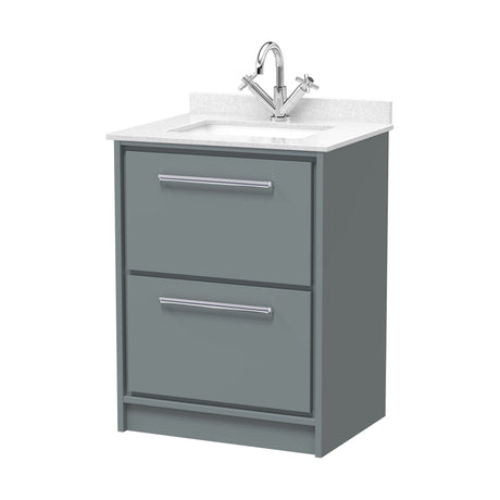 [BFLL2333WS1] Balterley 600mm Floor Standing 2 Drawer Vanity with Marble Worktop Basin - Coastal Grey - Cutout