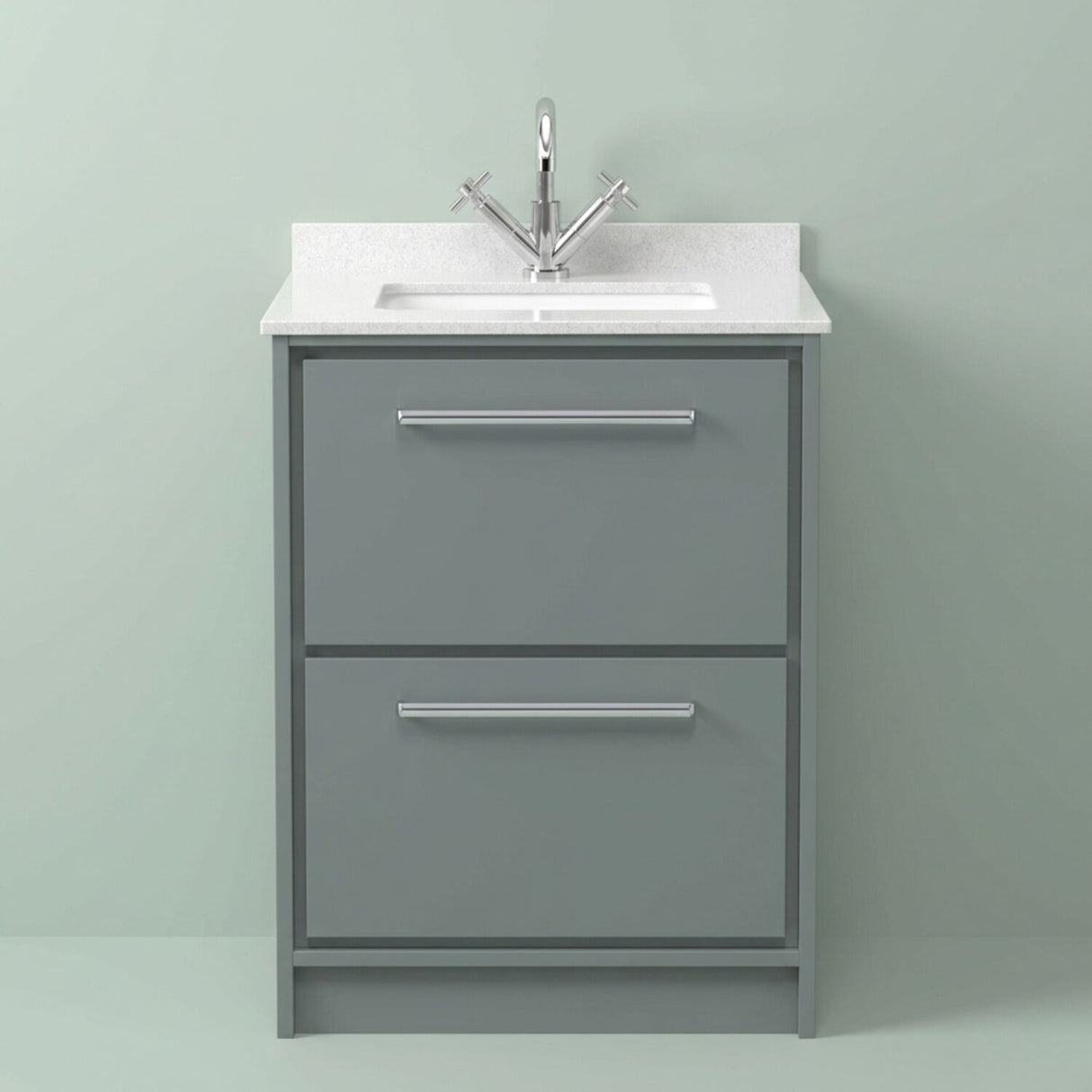 [BFLL2333WS1] Balterley 600mm Floor Standing 2 Drawer Vanity with Marble Worktop Basin - Coastal Grey - Silo