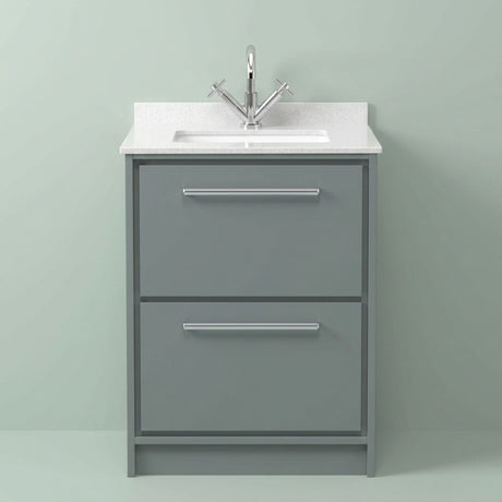 [BFLL2333WS1] Balterley 600mm Floor Standing 2 Drawer Vanity with Marble Worktop Basin - Coastal Grey - Silo