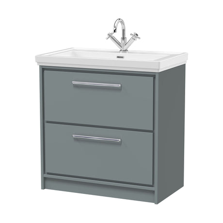 [BFLL2335A] Longnor Floor Standing Double Drawer Vanity Basin Unit with Fireclay Basin - Choice of Colour, Size and Basin Type - Cutout
