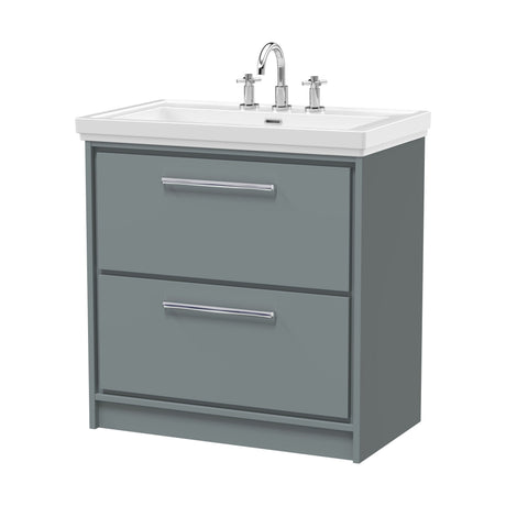 [BFLL2335B] Longnor Floor Standing Double Drawer Vanity Basin Unit with Fireclay Basin - Choice of Colour, Size and Basin Type - Cutout